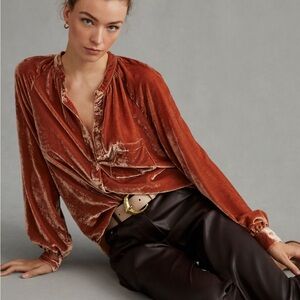 Pilcro Velvet Femme Rust Blouse Shirt Rose XS